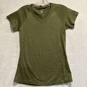 Woolx V-Neck Merino Wool Lightweight T-Shirt Women's Size XS Army Green NWT Flaw